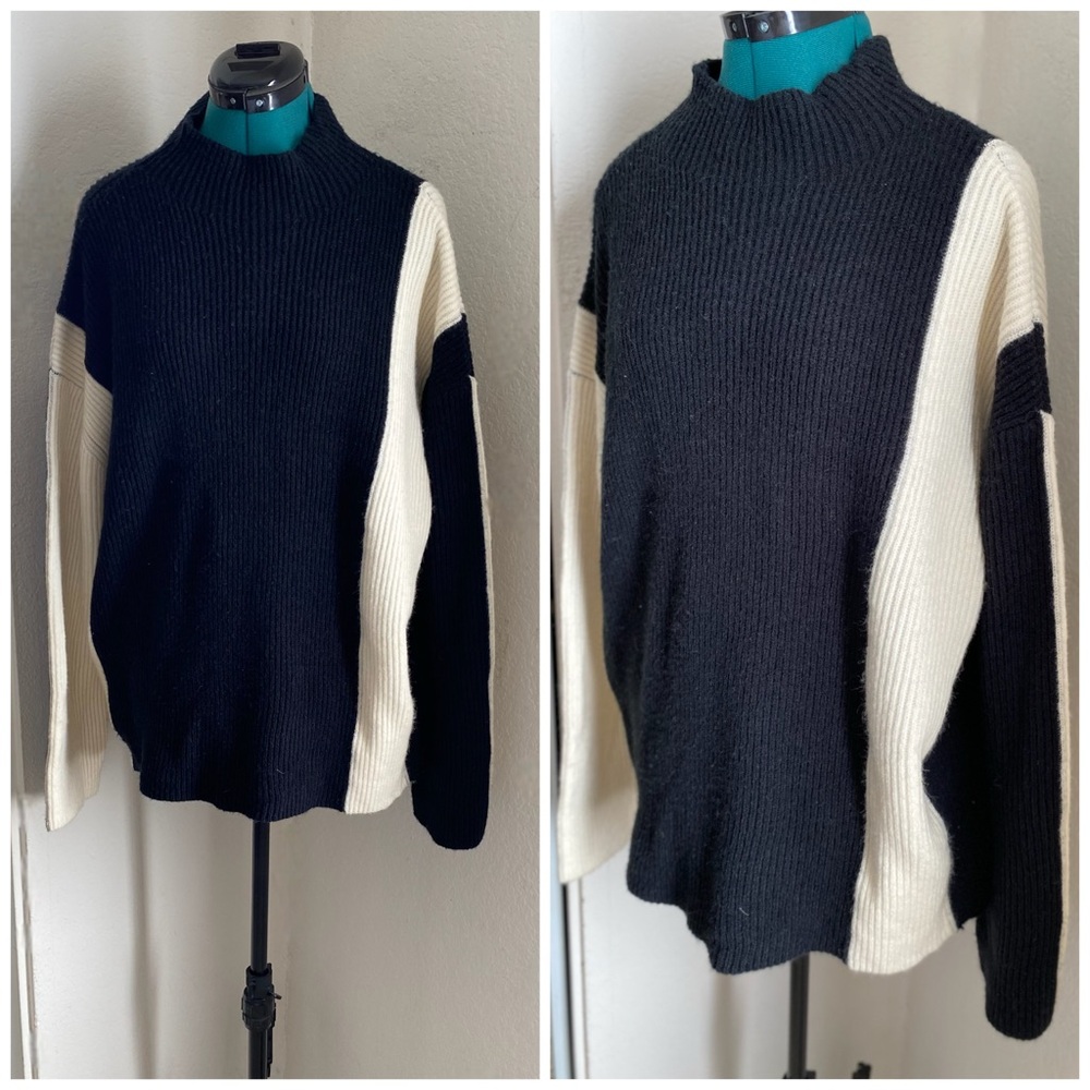 Commense Black and Cream Colorblock Crewneck Sweater